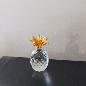 Crystal Pineapple Figurine with Gold Leaves